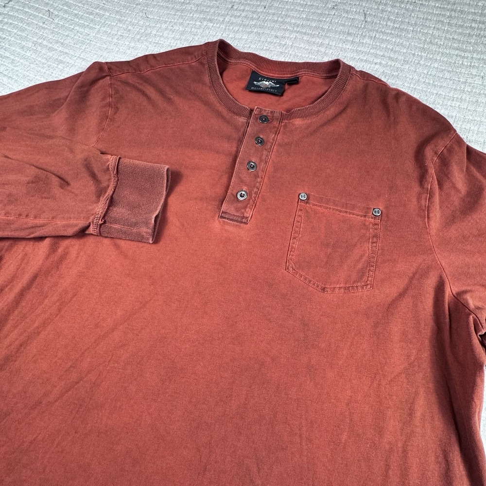 Harley Davidson Henley Shirt Men 2XL Orange Long Sleeve Biker Eagle